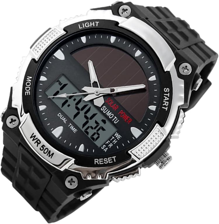 Montre d'extérieur à énergie solaire pour homme – Montre numérique multifonctionnelle tendance pour affichage de la date pour garçons, fitness, conduite, travail sur le terrain, tenue de sport