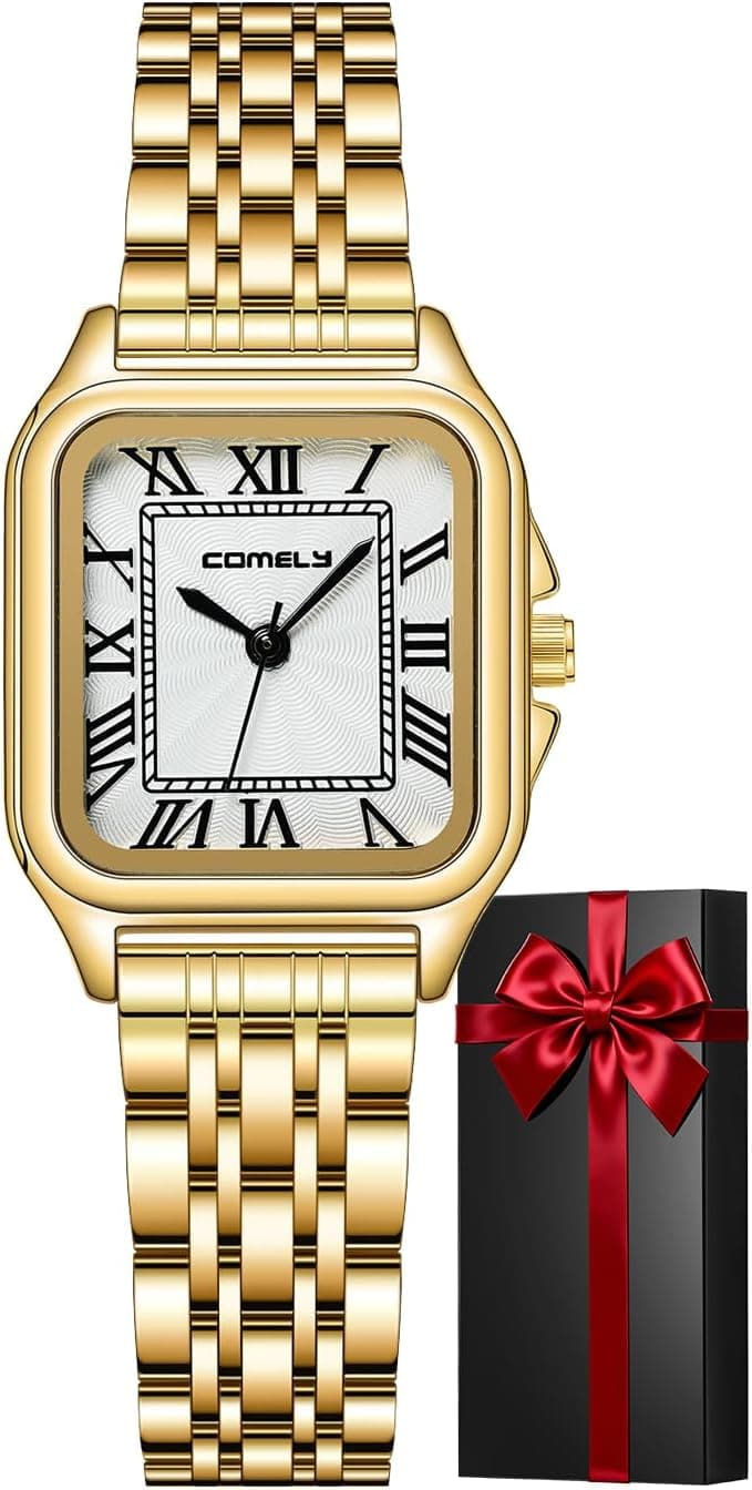 CIVO Montre Femme Analogique Quartz: Dorée/Argent Montres Acier Inoxydable Femme Etanche - Vintage Petit Carre Montre avec Chiffres Romains - Cadeau Élégante pour Femmes Fille