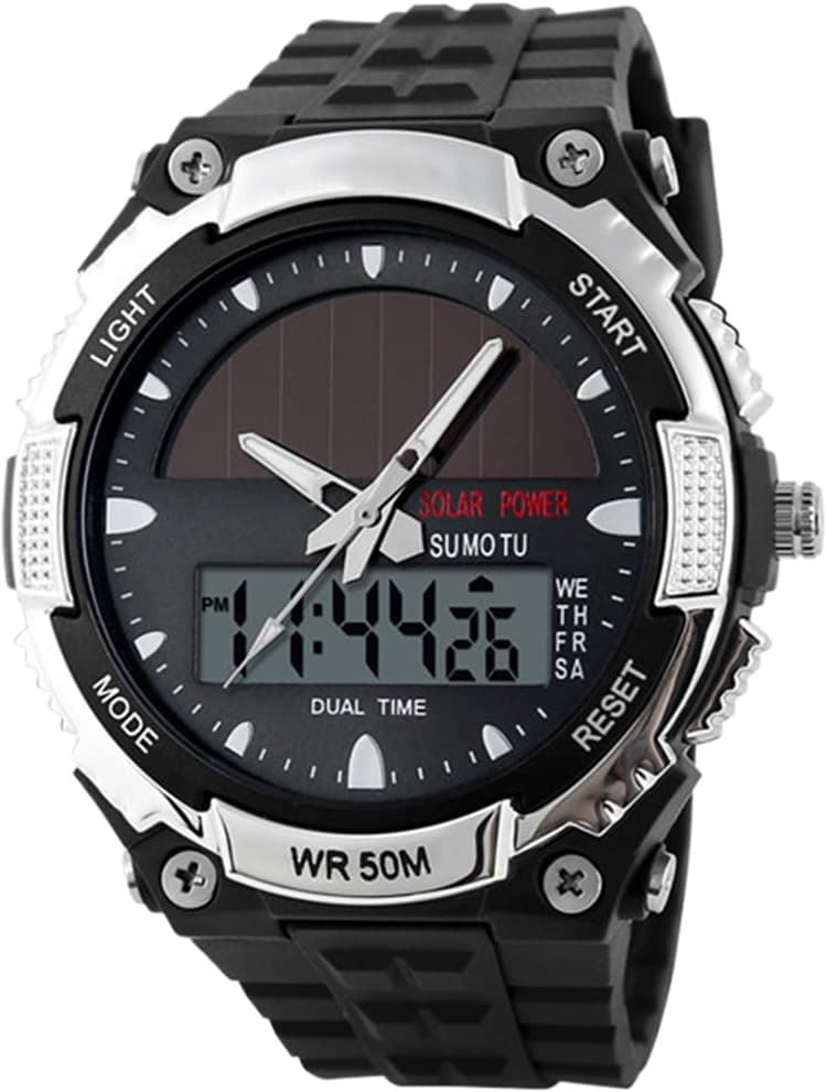 Montre à énergie solaire pour homme – Montre de terrain élégante, montre-bracelet de sport rechargeable avec affichage analogique, résistance à l'eau et confort au quotidien | Idéal pour une utilisati