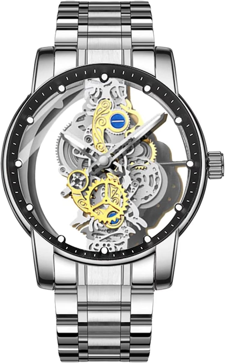 FORSINING Montre analogique à quartz pour homme - Montre squelette transparente en acier inoxydable - Cadran de luxe - Étanche et lumineuse