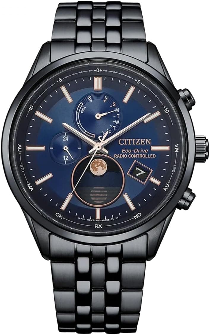 Citizen Eco-Drive Montre homme Radio-Solaire Phase lunaire Noir/Bleu BY1035-56L