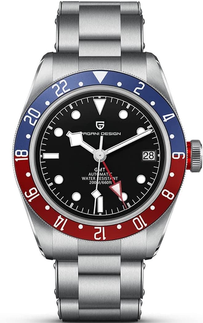 Pagani Design 1706 Hommes Montres GMT Automatique Homage Black Bay Hommes Montres-Bracelets mécaniques Fonction Fuseau horaire Multiple Étanche 200M Hommes Montres Sport