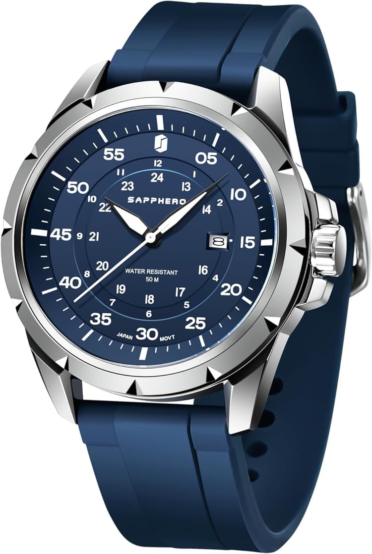 SAPPHERO Montre pour Homme - Bracelet en Silicone étanche 5ATM - Mouvement à Quartz Japonais - Boîtier en Acier Inoxydable - Design Sportif et décontracté - Montre d'affaires pour Homme