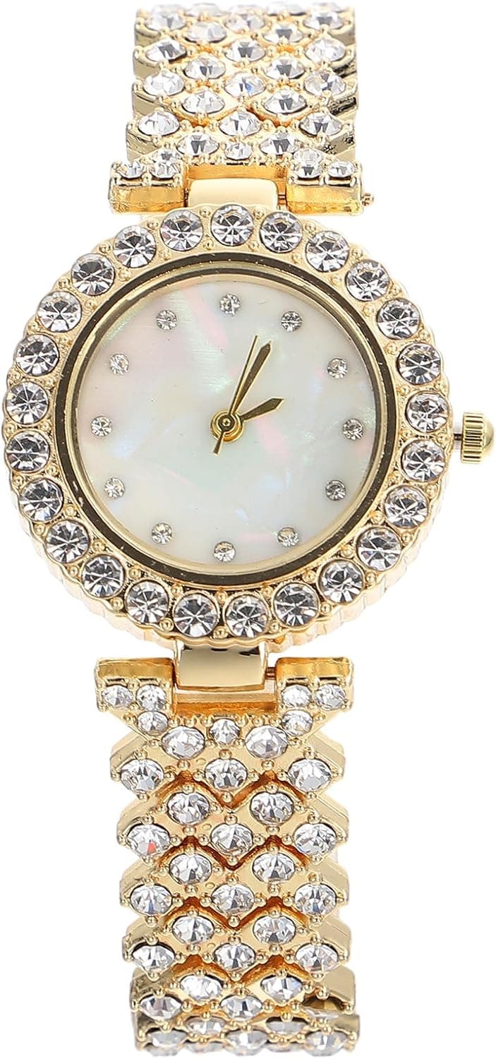 UKCOCO Montre Femme à Cristaux Dorée Élégante Cadran en Diamant Montre en Or Bracelet Fin pour Femmes Bijou Brillant Adapté au Quotidien Occasions Festives