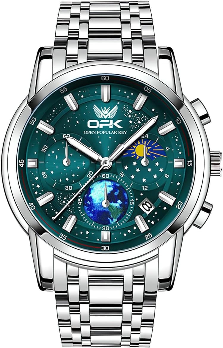 Montres-Bracelets pour Hommes avec Affichage de la Date, Montre pour Hommes Multifonctions à Quartz analogique de Style Professionnel avec Bracelet en Acier Inoxydable