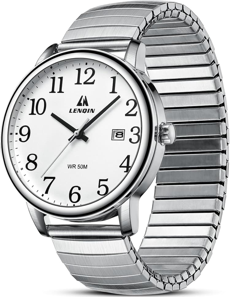 LN LENQIN Montre Homme en Acier Inoxydable avec Grand Cadran numérique, Facile à Lire, Montre à Quartz étanche pour Hommes