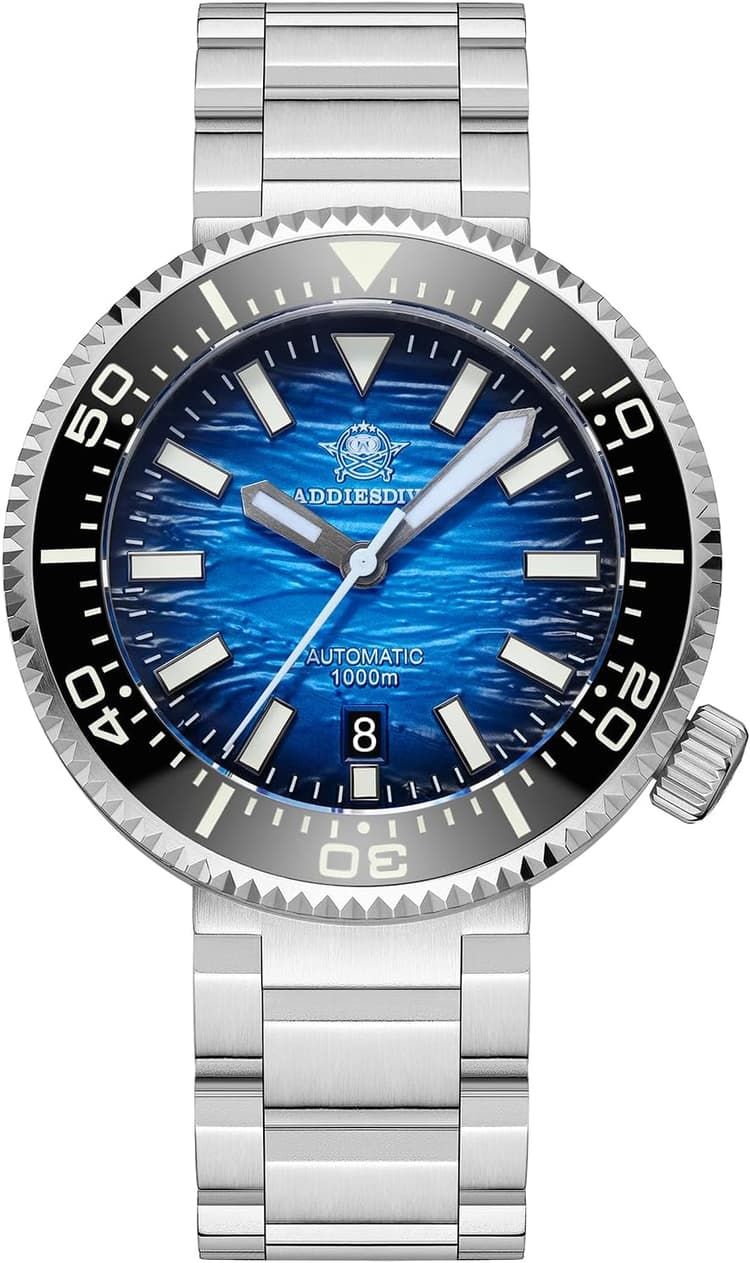 ADDIESDIVE Montre de plongée automatique pour homme étanche 1000M NH35 lunette en céramique verre saphir BGW9 lumineux cadran 3D Wave