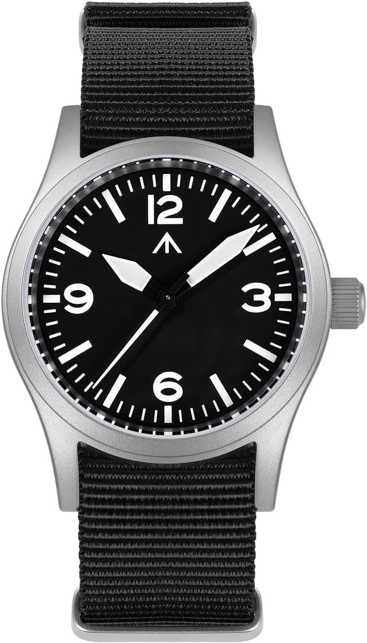 Militado ML05 ML05B 38mm Montres De Campagne Vintage Pour Hommes, Mouvement À Seconde Continue VH31/515/Miyota Super 2035 À Quartz, Verre Saphir Bombé Revêtement AR, Super Luminosité C3, 100M Étanche