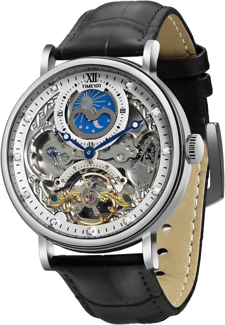 TIME100 Montre mécanique à remontage Automatique avec Bracelet en Cuir véritable pour Homme