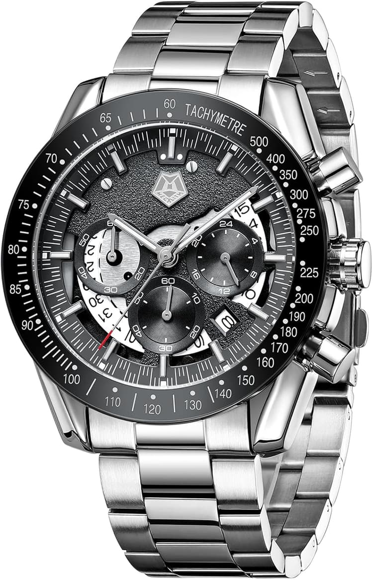 MEGALITH Analogique Montre Homme Acier Inoxydable Chronographe Montre Elégant Calendrier Grand Etanche Montre Bracelet Homme Quartz Classique Cadeau
