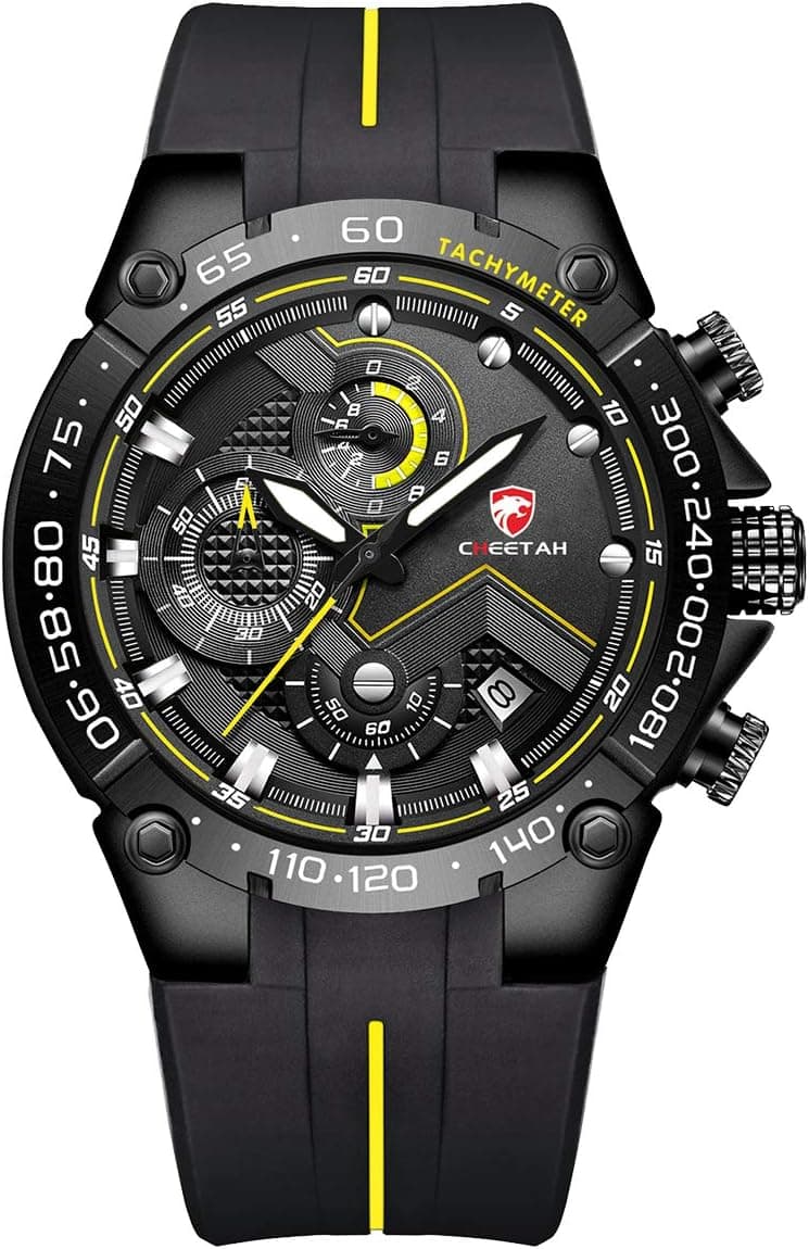 Montres pour Hommes Montre chronographe étanche avec Bracelet en Silicone, Date, Montre-Bracelet à Quartz Lumineuse