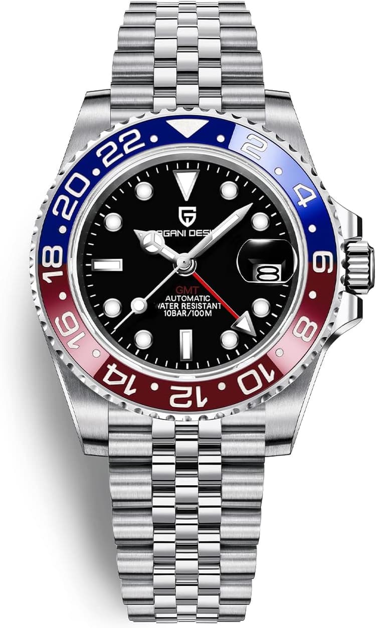 Pagani Design GMT Montre Homme Automatique Mécanique Verre Saphir Synthétique Acier Inoxydable 100M Étanche Montre-Bracelet pour Homme 40MM
