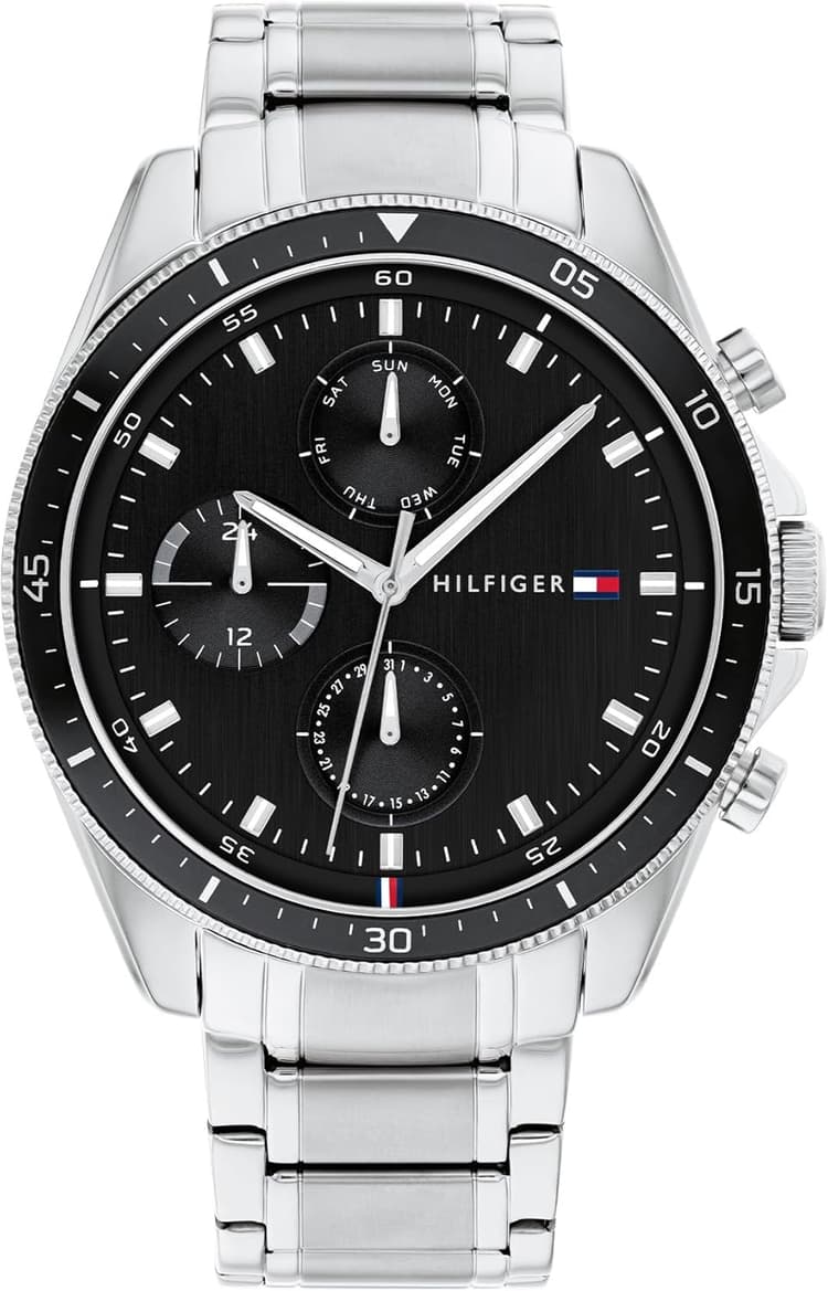Tommy Hilfiger Montre Analogique Multifunction à Quartz pour Homme avec Bracelet en Acier Inoxydable et en Piel
