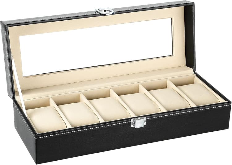 Uten Boîte à Montres avec 6 Fentes, Écrin à Montres en PU, Étui de Collection de Montre, Rangement pour Organisateu Montres en Noir