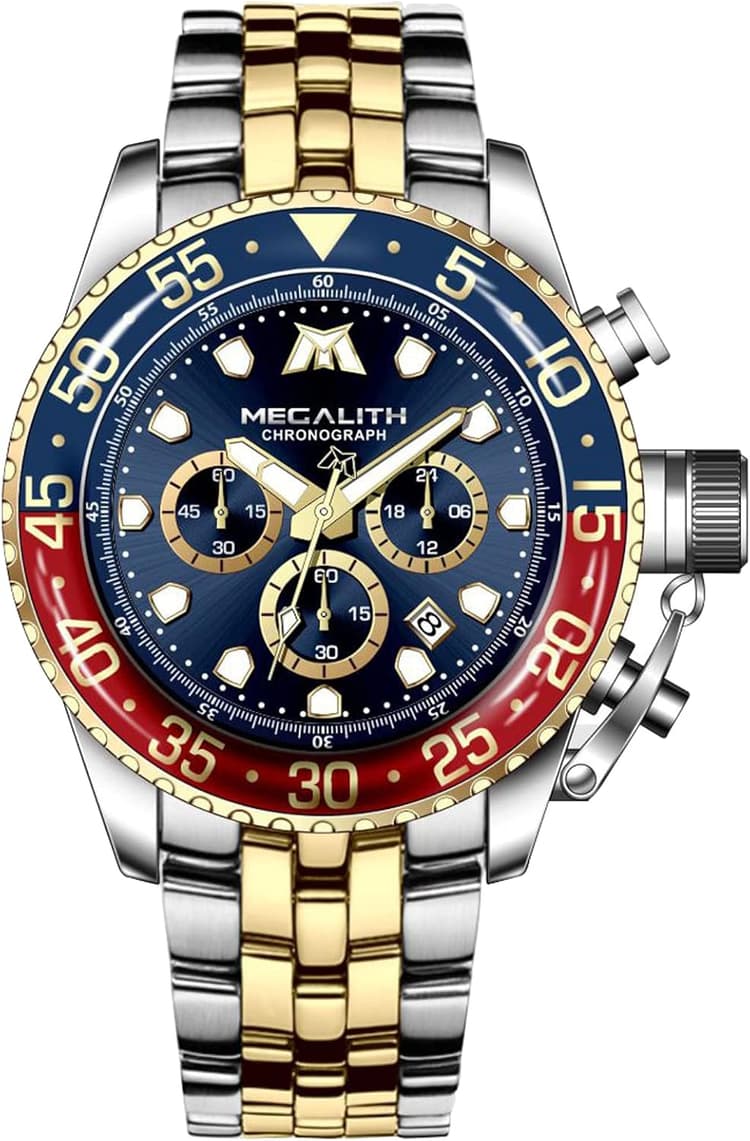 MEGALITH Montre Homme Grand Acier Etanche Montres Chronographe Analogique Quartz Montre Bracelet Homme Mode Lumineux Calendrier