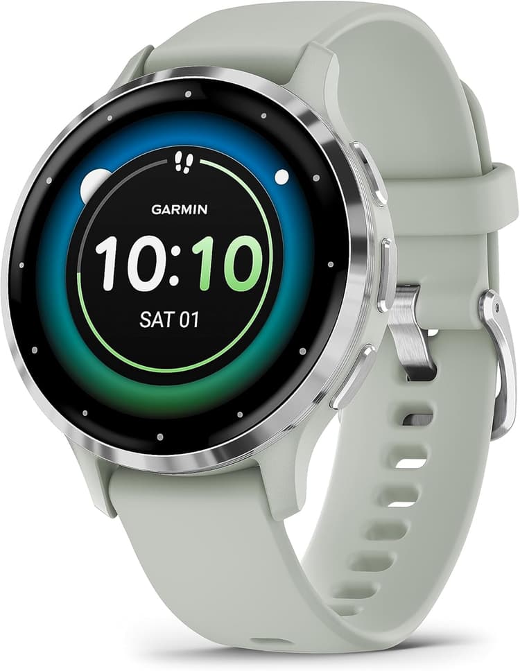 Garmin Venu 3S - Montre connectée GPS Sport et santé - Silver avec Bracelet Vert Sauge