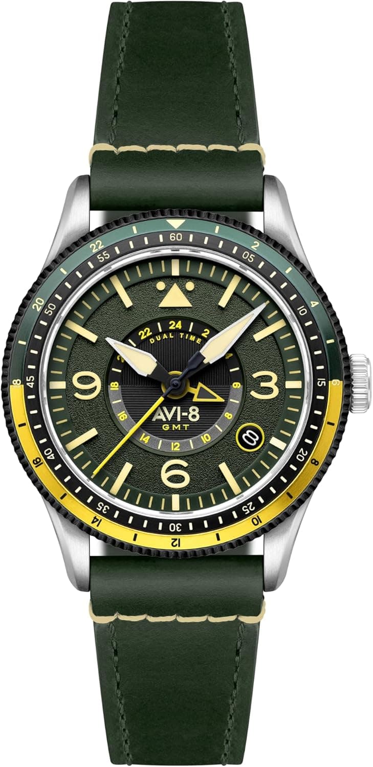 AVI-8 Flyboy Airmaster GMT Montre automatique avec bracelet en cuir pour homme 40 mm AV-4128