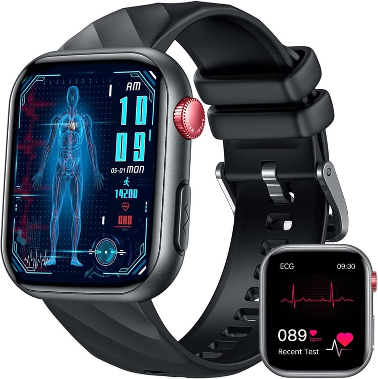 ECG Montre Connectée Santé Smartwatch - 1.97" Écran avec 𝐆𝐥𝐲𝐜é𝐦𝐢𝐞 HRV Appels Bluetooth 130+ Modes Sportif Sommeil Fréquence Cardiaque SPO2 Étanche Podomètre Montre Sport Homme pour Android iOS