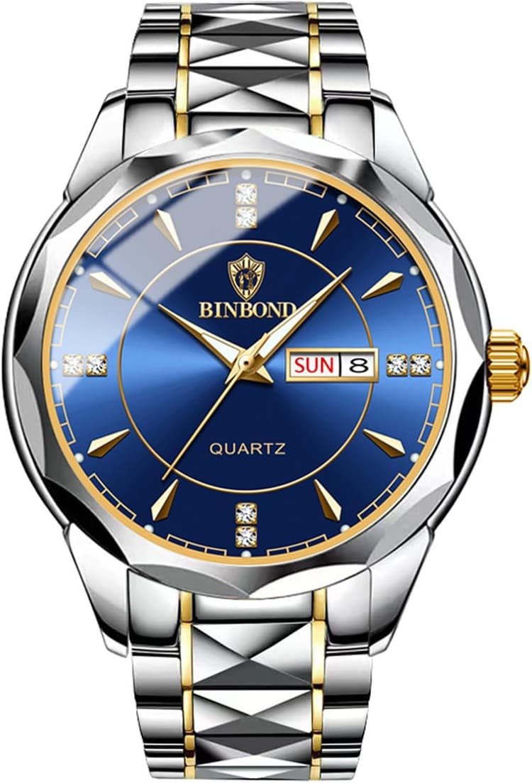 Avaner Montre Hommes en Acier INOX-Aiguilles Luminescentes-Mouvement Analogique à Quartz-Montre étanche-Montre pour Couple-Bracelet en Forme de Diamant-Echelle à Barres