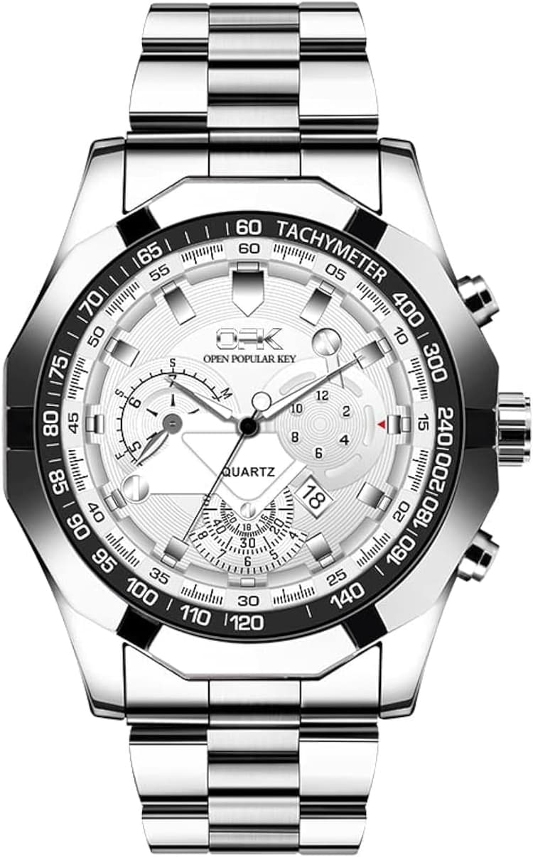 Montre-Bracelet pour Homme, Montre à Quartz analogique à la Mode avec Affichage Calenda, Montre élégante pour Homme Qui Brille dans Le Noir avec Bracelet en Acier Inoxydable