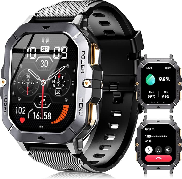 OUKITEL Montre Connectée Homme 2.02" HD Smartwatch avec Appel Bluetooth,100+Mode Sportifs, Montre Sport Surveiller Cardio Podometre, Sommeil,SpO2,Étanche IP68, Montre Connectée Android iOS,Noir