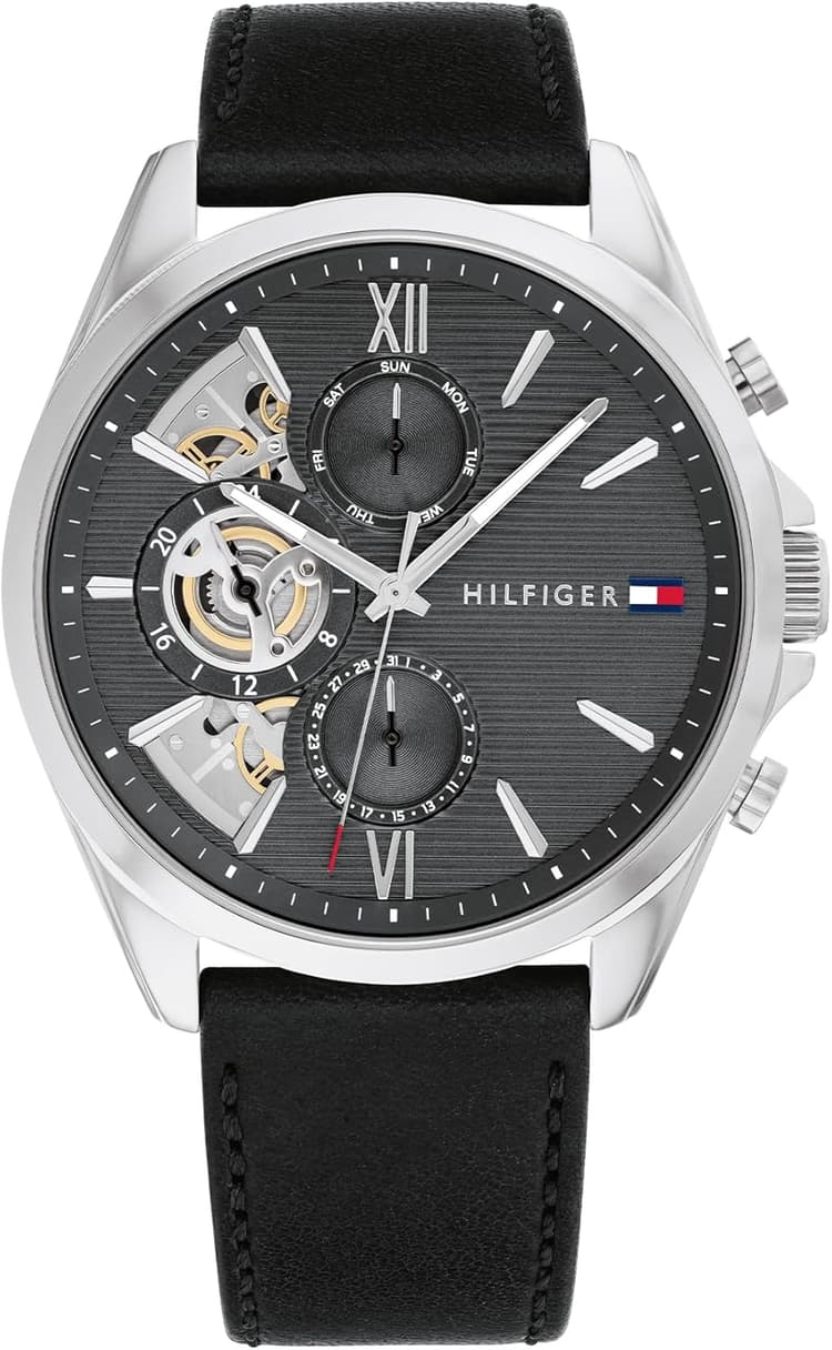 Tommy Hilfiger Montre Analogique Multifunction à Quartz pour homme avec Bracelet milanais en acier inoxydable et en piel
