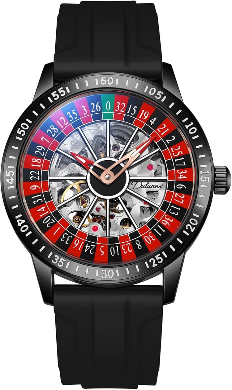 MASTOP Roulette Wheel Montre mécanique Automatique pour Homme avec Cadran Rotatif et Squelette Creux en Acier Inoxydable étanche