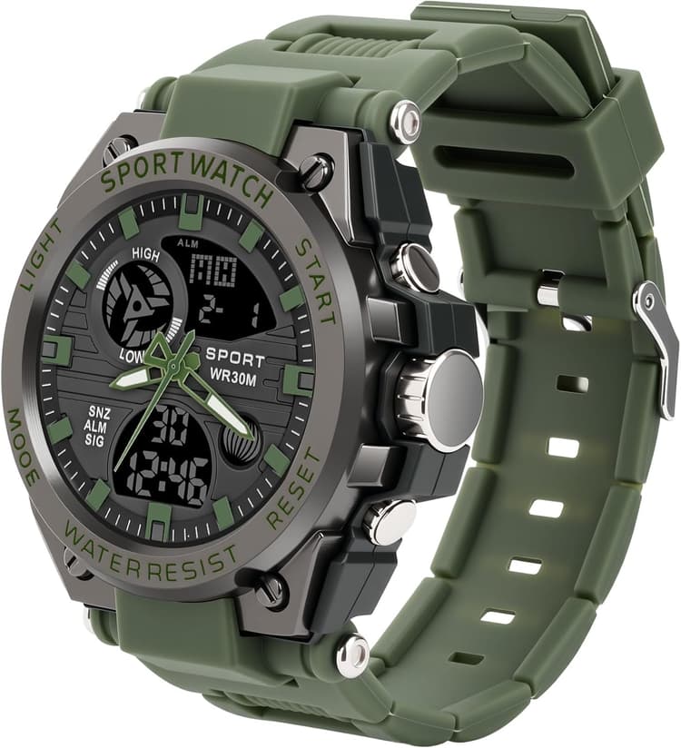 Montre Militaire Tactique de Sport pour Homme, Montre Homme Militaire Etanche Chronomètre Analogique Numérique Multifonction à Grand Cadran, Double Affichage de l'heure, LED, Montres Connectee