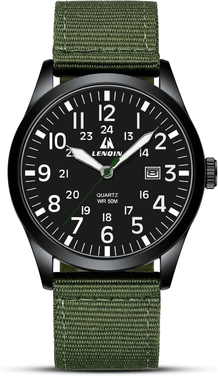 LN LENQIN Montres Hommes Montres Militaires Field Analog Quartz Montre pour Homme Affichez Les Montres de Poignet imperméables avec Date Nylon Band Army Tactical Sports