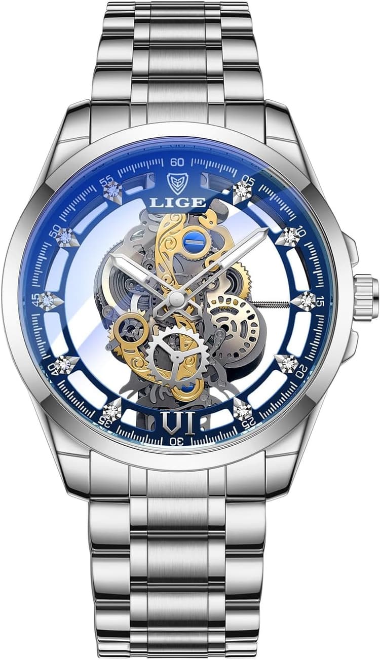 LIGE Montre Homme 3ATM Étanch Acier Inoxydable Analogique Quartz Sport Chronographe Classique Bracelet Montres,Cadeaux pour Hommes