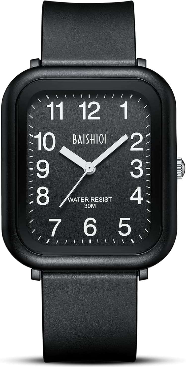 Montres carrées pour Hommes Montres étanches 30M avec Bracelets en Silicone Montres-Bracelets analogiques à Quartz pour Hommes Montres Design décontractées à la Mode