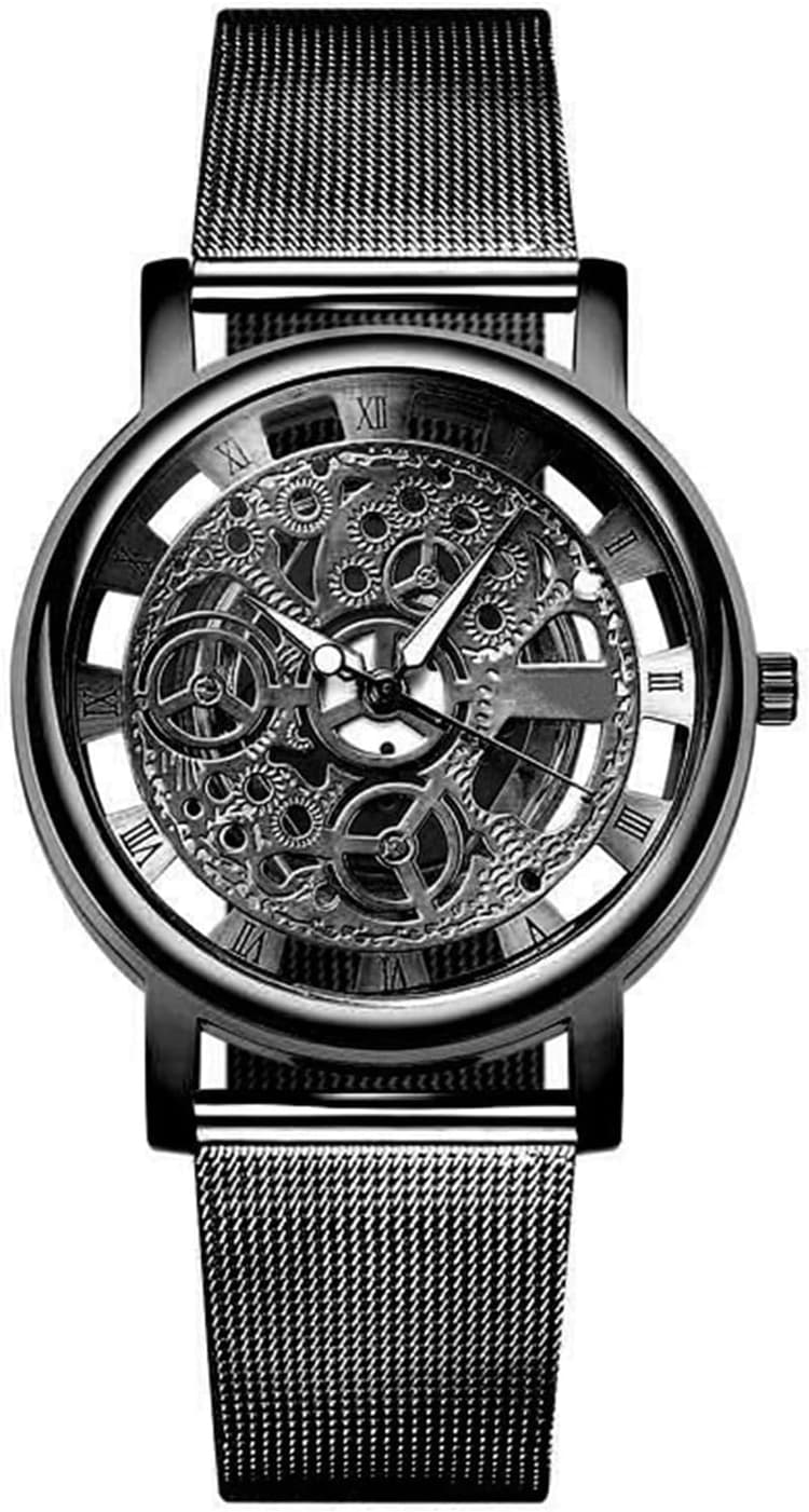 Montre à mouvement à quartz - Cadran squelette - Unisexe - Imitation mécanique - Couleur unie - En acier inoxydable - Précision de l'heure ronde