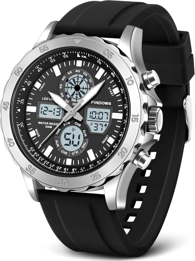 Montre Sport Militaire Étanche Analogique Numérique en Acier Inoxydable - Alarme, Chronomètre, LED, Carillon Horaire - Bracelet Multifonction pour Hommes