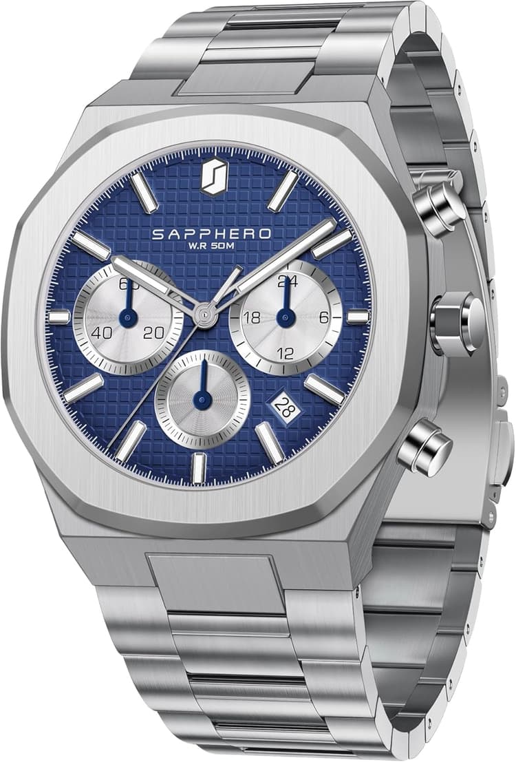 SAPPHERO Montres pour Hommes Montre de Luxe 50M étanche Montre-Bracelet pour Hommes Rendez-Vous d’Affaires Sport Temps Mode Acier Inoxydable Ruban/Bleu/Noir/Vert/Or Rose