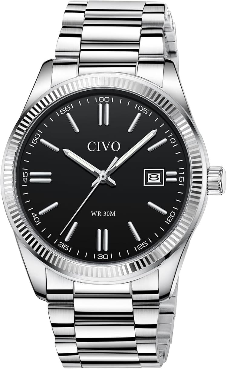 CIVO Montre Homme Acier Inoxydable Analogique Quartz Business Montre Bracelet Homme Etanche Lumineux Mode Cadeau Homme