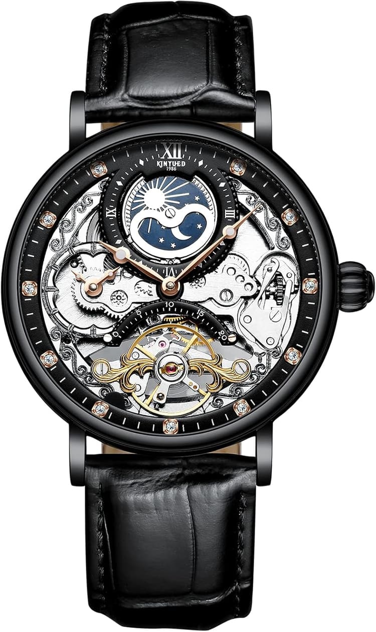 RORIOS Montre Homme Etanche Mécanique Montres Bracelet de Cuir Squelette Remontoir Automatique Montre Classique Montre pour Hommes