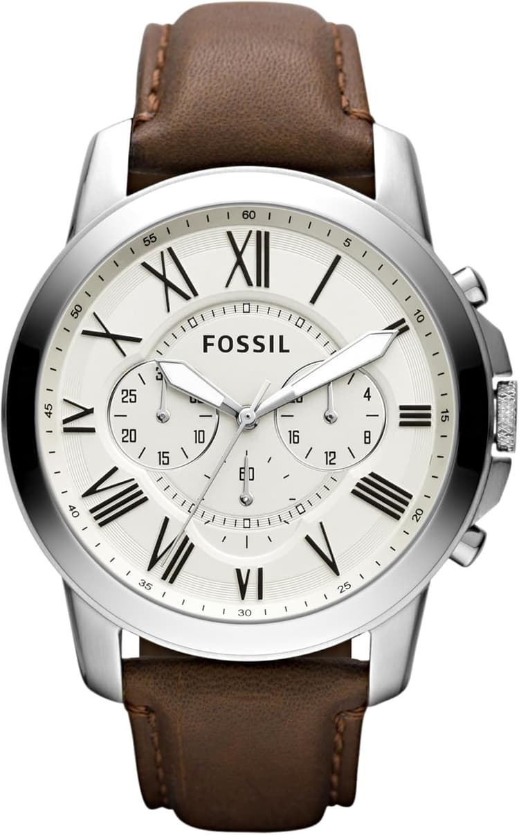 Fossil Montre pour Homme Grant, Taille de boîtier de 44 mm, Mouvement Chronographe à Quartz, Bracelet en Cuir véritable