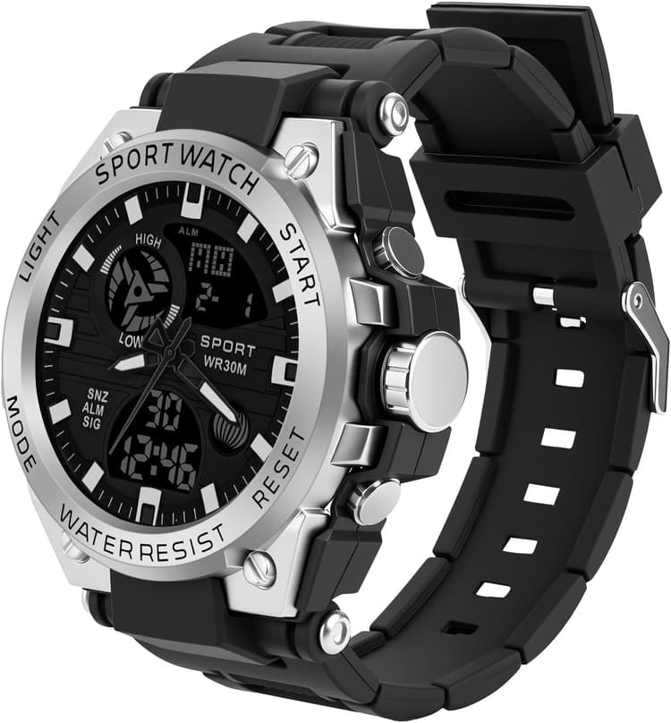 Montre Militaire Tactique de Sport pour Homme, Montre Homme Militaire Etanche Chronomètre Analogique Numérique Multifonction à Grand Cadran, Double Affichage de l'heure, LED, Montres Connectee