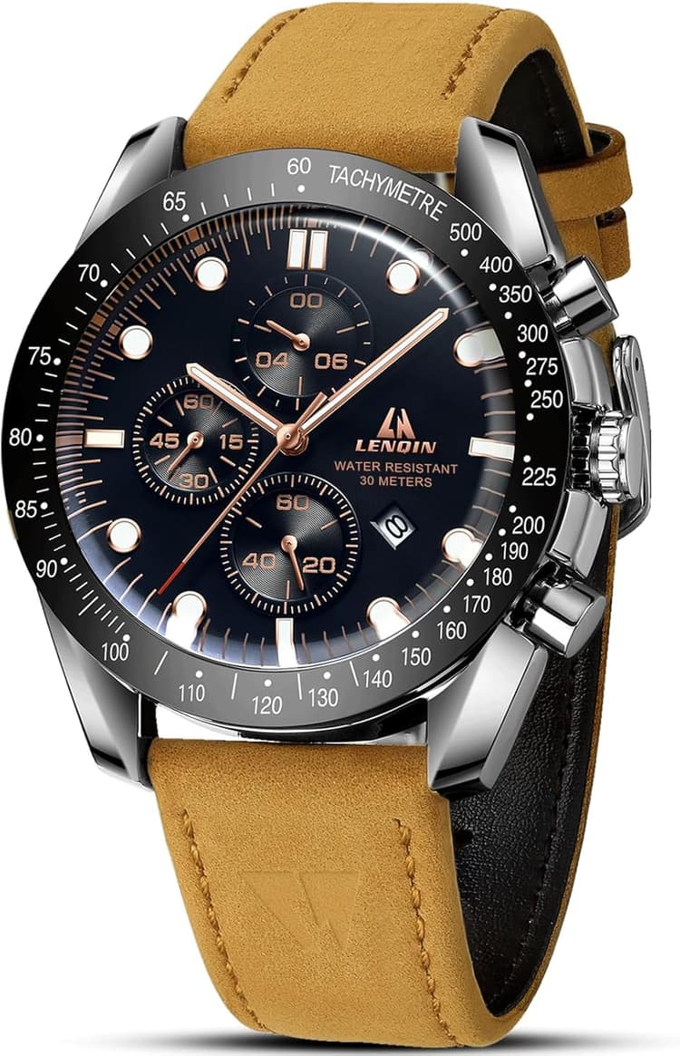 LN LENQIN Montre Homme Montres analogiques à Quartz pour Hommes Montres-Bracelets pour Hommes, étanches à 30 m Montres d'affaires à la Mode Montre en Cuir