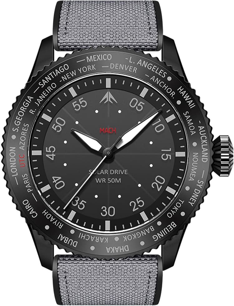 North Edge Mach Watch Pilot Solar Solar Watch for Men 50m Chronograph Night Vision durée jusqu'à 180 Jours solaires
