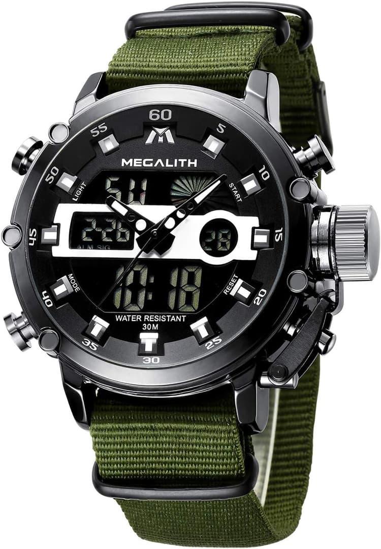 MEGALITH Montre Homme Digitale Militaire Sport Montre Numerique Homme Etanche 3ATM Grand Cadran Montres Bracelet avec Chronomètre Alarme Calendrier LED