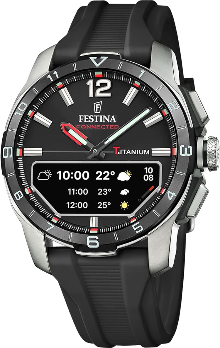 Festina Montre Connectée Hybride Homme - Bracelet Caoutchouc Noir - Suivi Pas, Musique, Notifications - Autonomie 10 Jours - F23000/4 Connected D