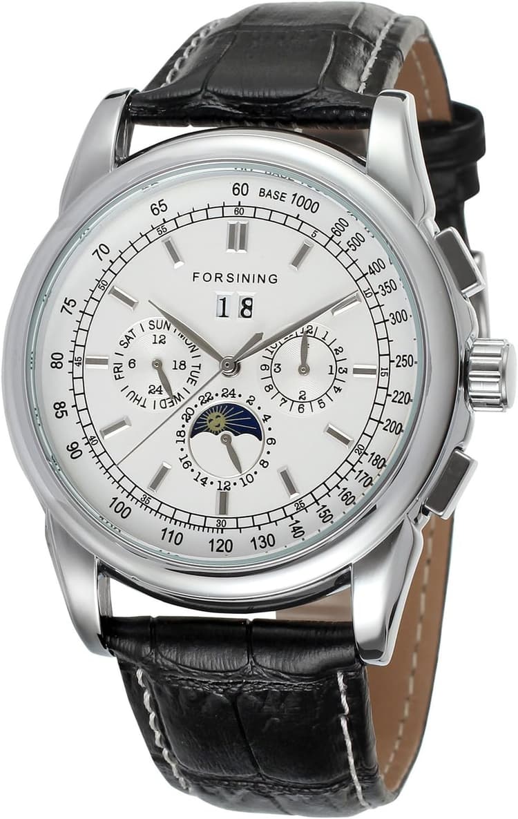 Forsining Montre élégante pour homme à mouvement automatique Affichage analogique Bracelet en cuir, Classique