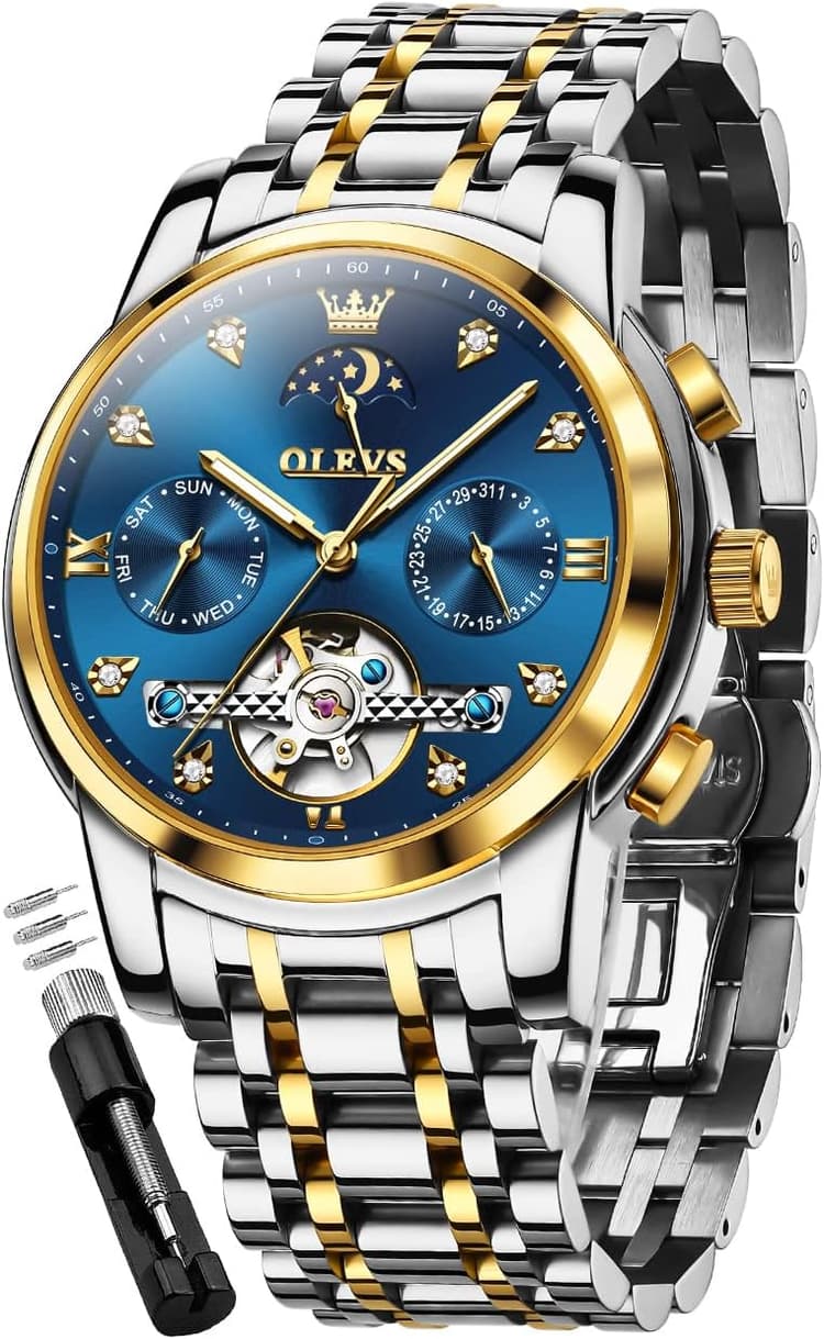 OLEVS Montre Homme Mécanique Automatique Squeletté Tourbillon Calendrier Étanche Lumineuse Classique Luxe