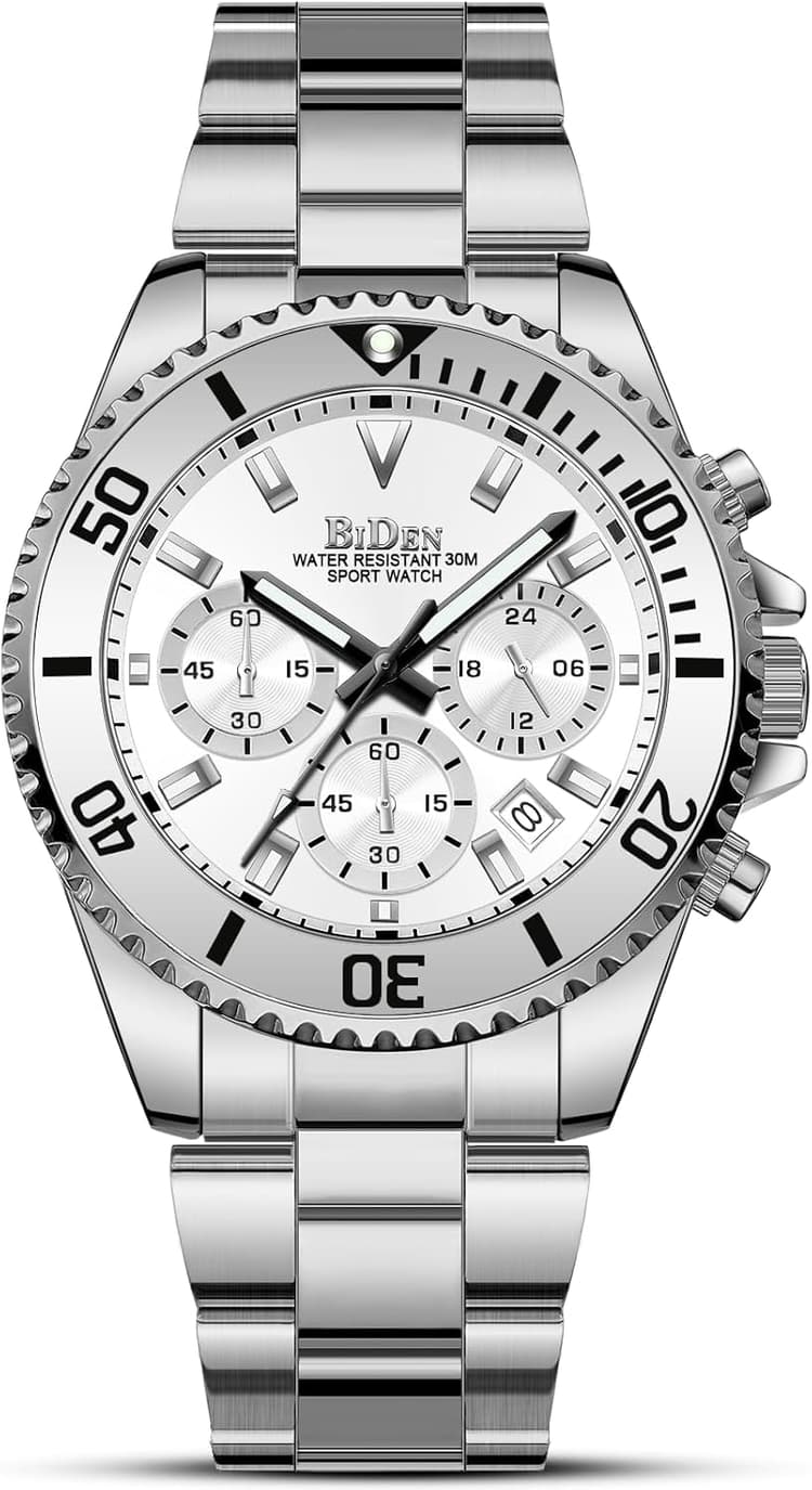 HANPOSH Montre Homme Montres Bracelets Etanche Design Analogique Chronographe Lumineuses Acier Inoxydable Cadran Calendrie Fashion