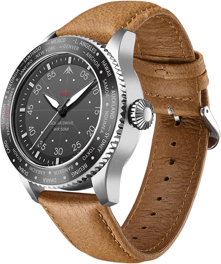 Montre Pilote Chronographe à énergie Solaire pour Hommes Mach 50M Nocturne étanche jusqu'à 180 Jours Montre Solaire pour Les Amateurs de Plein Air