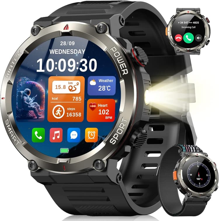 Blackview Montre Connectée Homme Femme, Illumination,Batterie 100 Jours, Écran Tacile 1.45" TFT, Appel Bluetooth, Cardiofréquence, Analyse Sommeil, 100+ Modes Sport,pour Android/iOS (Noire)