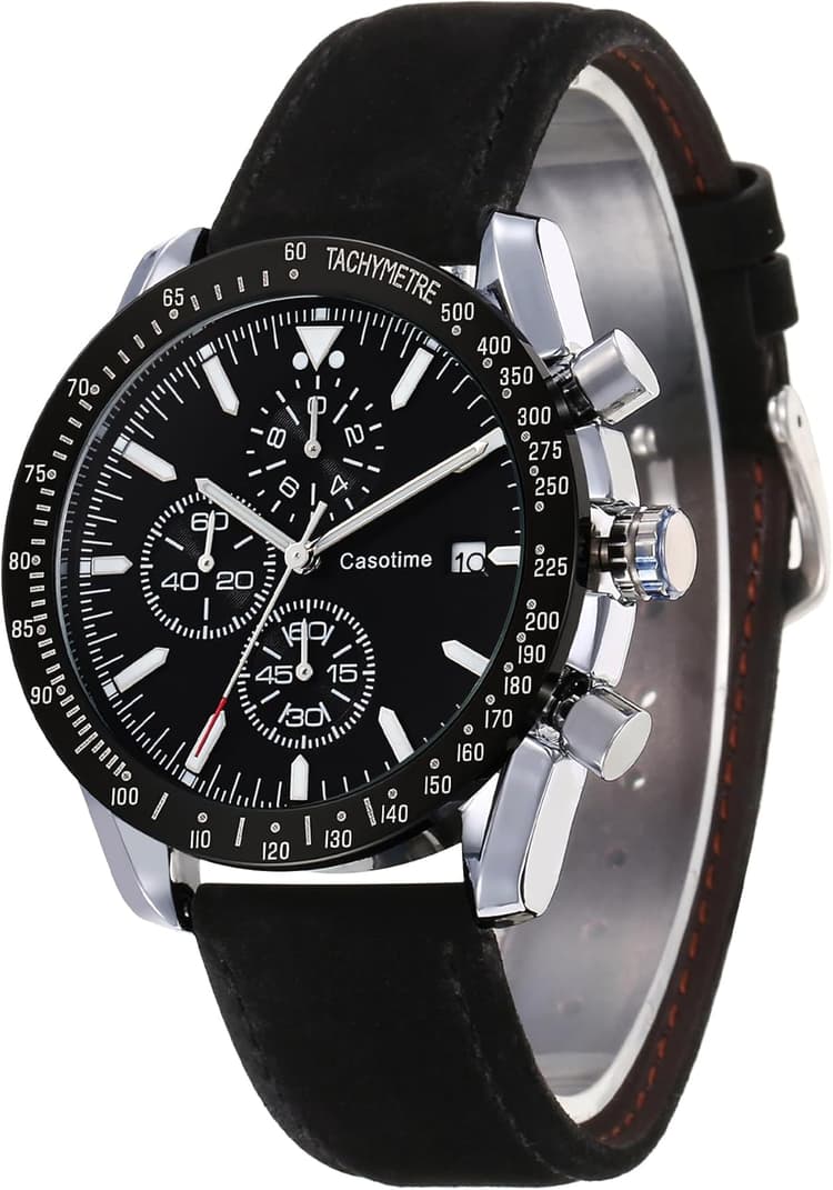 Montre chronographe en Cuir pour Hommes Etanche à 30M Quartz analogique Affichage de la Date, Travail Décontracté Classique Mode Robe Montre avec Bracelet en Cuir Cadeau élégant pour Hommes