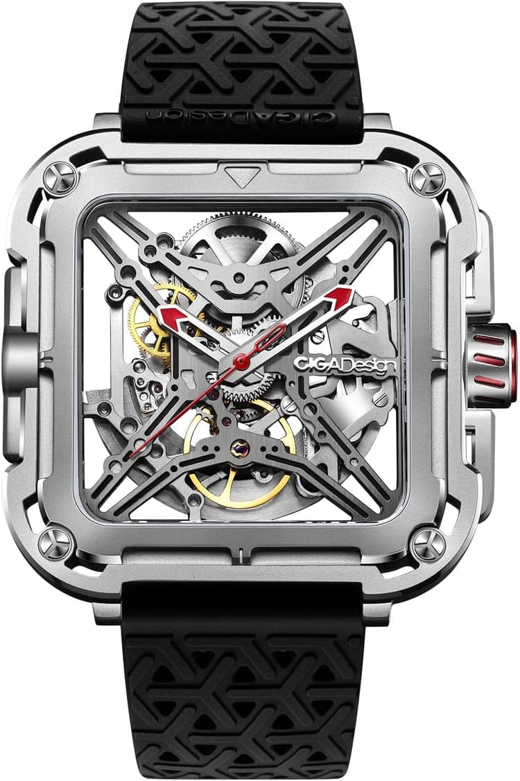 CIGA Design Montre Automatique Homme - Série X SUV Montre Bracelet Mécanique Squelette en Cristal Saphir avec Bracelet en Nylon et en Silicone