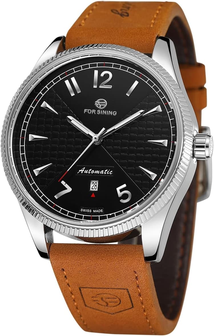 FORSINING Montre analogique pour homme à remontage manuel avec bracelet en cuir, Noir , Sangle